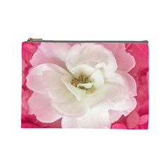 White Rose With Pink Leaves Around  Cosmetic Bag (large) by dflcprints