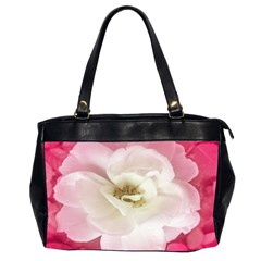 White Rose With Pink Leaves Around  Oversize Office Handbag (two Sides) by dflcprints