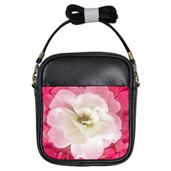 White Rose With Pink Leaves Around  Girl s Sling Bag by dflcprints