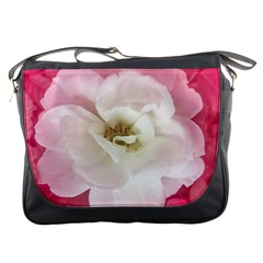 White Rose With Pink Leaves Around  Messenger Bag by dflcprints