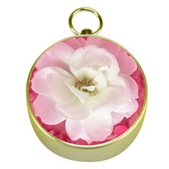 White Rose With Pink Leaves Around  Gold Compass by dflcprints