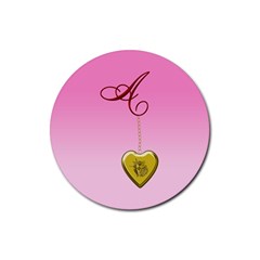 A Golden Rose Heart Locket Rubber Round Coaster (4 Pack) by cherestreasures