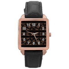 Dark Geometric Abstract Pattern Rose Gold Leather Watch  by dflcprints