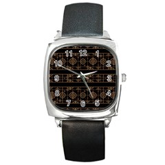 Dark Geometric Abstract Pattern Square Leather Watch by dflcprints