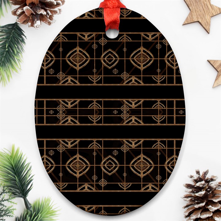 Dark Geometric Abstract Pattern Oval Ornament (Two Sides)