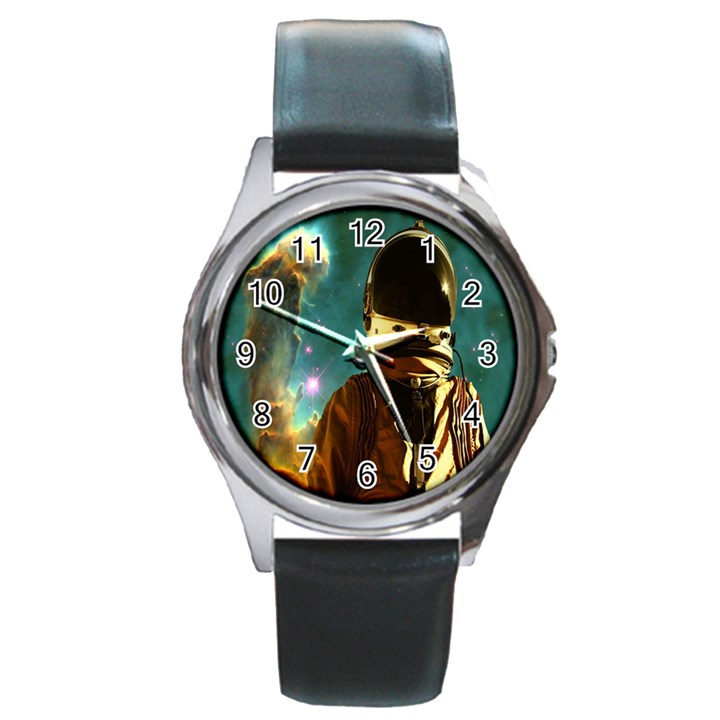 Lost In The Starmaker Round Leather Watch (Silver Rim)