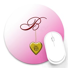 B Golden Rose Heart Locket 8  Mouse Pad (round) by cherestreasures