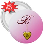 B Golden Rose Heart Locket 3  Button (100 pack) Front