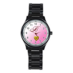 B Golden Rose Heart Locket Sport Metal Watch (black)