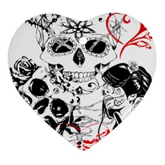 Skull Love Affair Heart Ornament by vividaudacity