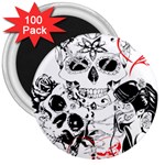 Skull Love Affair 3  Button Magnet (100 pack) Front