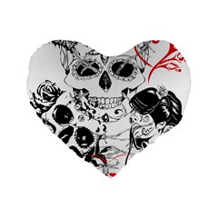 Skull Love Affair 16  Premium Heart Shape Cushion  by vividaudacity