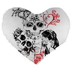 Skull Love Affair 19  Premium Heart Shape Cushion by vividaudacity