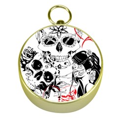 Skull Love Affair Gold Compass