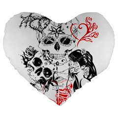 Skull Love Affair 19  Premium Flano Heart Shape Cushion