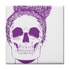 Purple Skull Bun Up Ceramic Tile by vividaudacity