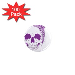 Purple Skull Bun Up 1  Mini Button Magnet (100 Pack) by vividaudacity