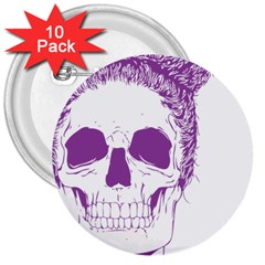 Purple Skull Bun Up 3  Button (10 Pack) by vividaudacity