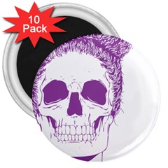 Purple Skull Bun Up 3  Button Magnet (10 Pack) by vividaudacity