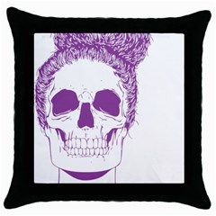 Purple Skull Bun Up Black Throw Pillow Case