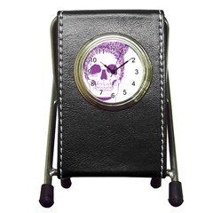 Purple Skull Bun Up Stationery Holder Clock by vividaudacity