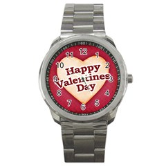 Heart Shaped Happy Valentine Day Text Design Sport Metal Watch by dflcprints