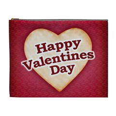 Heart Shaped Happy Valentine Day Text Design Cosmetic Bag (xl) by dflcprints