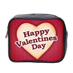 Heart Shaped Happy Valentine Day Text Design Mini Travel Toiletry Bag (two Sides) by dflcprints