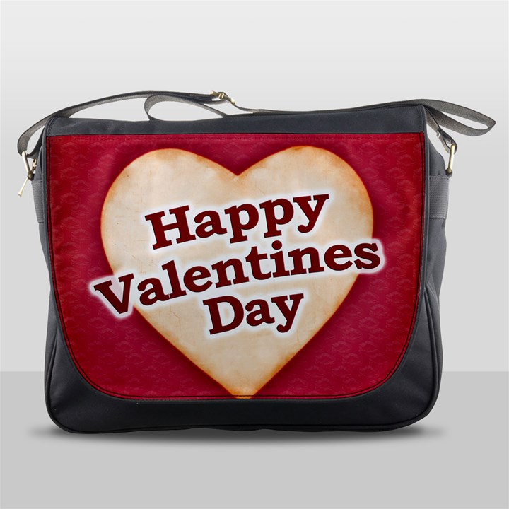 Heart Shaped Happy Valentine Day Text Design Messenger Bag