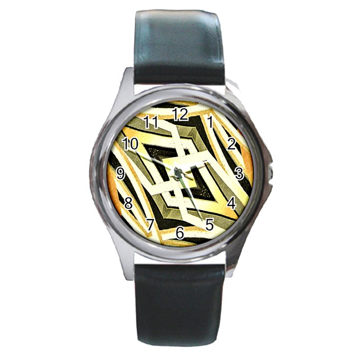 Art Print Tribal Style Pattern Round Leather Watch (Silver Rim)