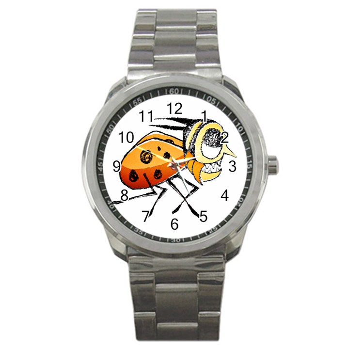 Funny Bug Running Hand Drawn Illustration Sport Metal Watch