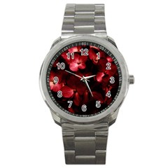 Red Flowers Bouquet In Black Background Photography Sport Metal Watch by dflcprints