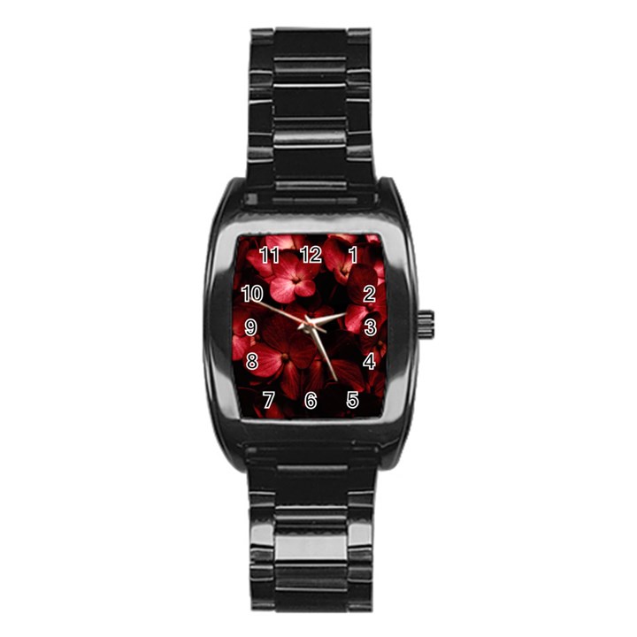 Red Flowers Bouquet in Black Background Photography Stainless Steel Barrel Watch