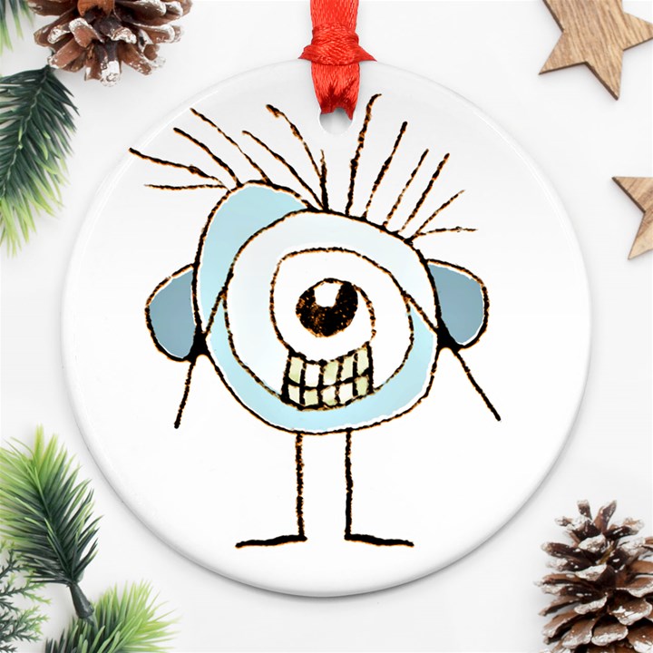 Cute Weird Caricature Illustration Round Ornament