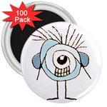 Cute Weird Caricature Illustration 3  Button Magnet (100 pack) Front