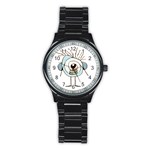 Cute Weird Caricature Illustration Sport Metal Watch (Black) Front