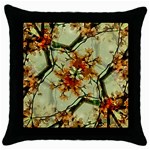 Floral Motif Print Pattern Collage Black Throw Pillow Case Front