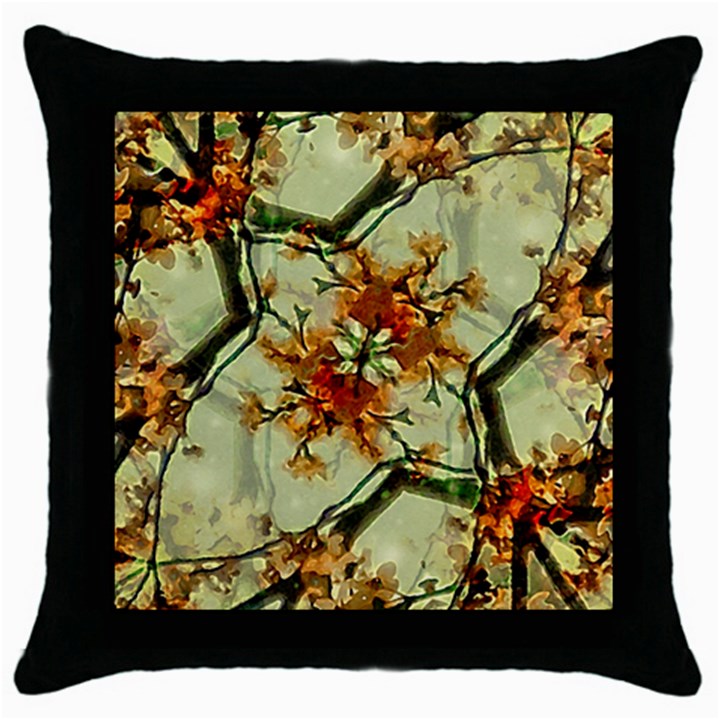 Floral Motif Print Pattern Collage Black Throw Pillow Case