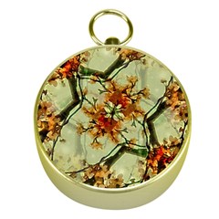 Floral Motif Print Pattern Collage Gold Compass by dflcprints