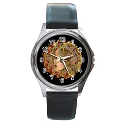 Organic Planet Round Leather Watch (silver Rim) by icarusismartdesigns