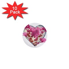 Heart Shaped with Flowers Digital Collage 1  Mini Button (10 pack)