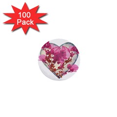 Heart Shaped with Flowers Digital Collage 1  Mini Button (100 pack)