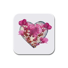 Heart Shaped with Flowers Digital Collage Drink Coasters 4 Pack (Square)