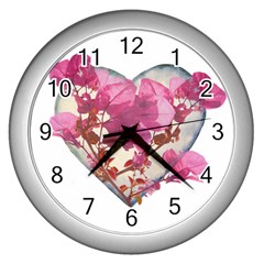 Heart Shaped with Flowers Digital Collage Wall Clock (Silver)