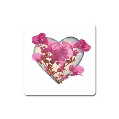 Heart Shaped with Flowers Digital Collage Magnet (Square)