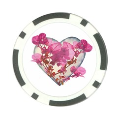 Heart Shaped with Flowers Digital Collage Poker Chip