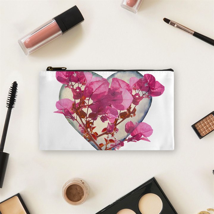 Heart Shaped with Flowers Digital Collage Cosmetic Bag (Small)