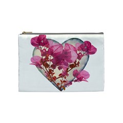 Heart Shaped With Flowers Digital Collage Cosmetic Bag (medium) by dflcprints