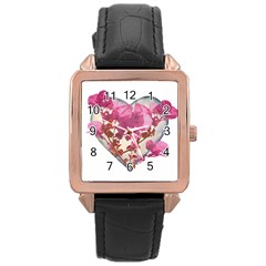 Heart Shaped with Flowers Digital Collage Rose Gold Leather Watch 