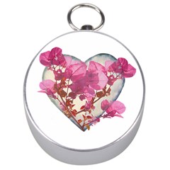 Heart Shaped with Flowers Digital Collage Silver Compass